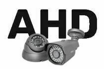 Две  камеры видеонаблюдения на фоне надписи  AHD